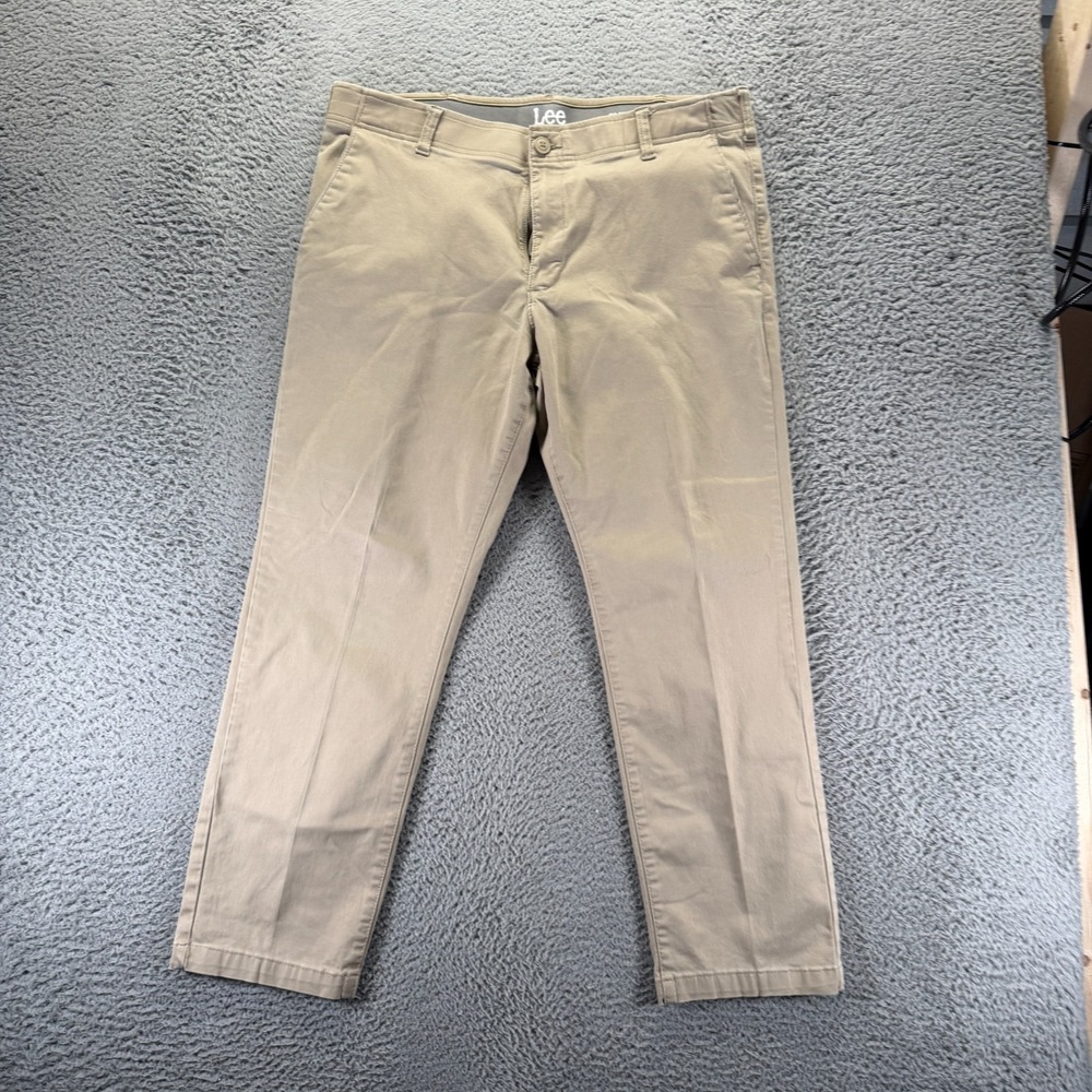 Lee Pant Mens 38x30 Beige Cotton‎ Khakis Straight Slim Workwear Utility Stretch
